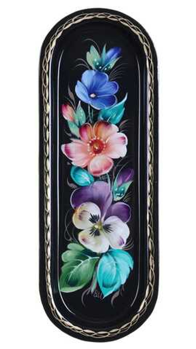 Жостовский поднос декоративный, размер 21х8 см (A4), металлический