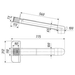 Парапетная кровельная воронка с отводом и листвоуловителем 65*100 L560