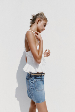 ZARA РОМАНТИЧНЫЙ ТОП ИЗО ЛЬНА С ЗАЩИПАМИ, БЕЛЫЙ