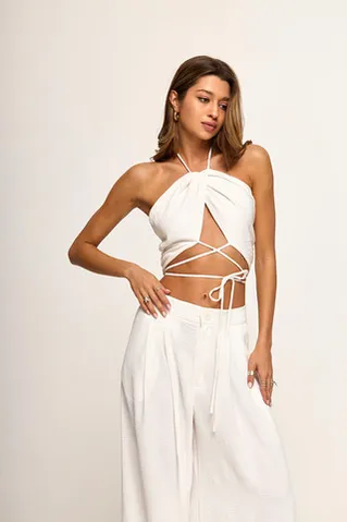 Топ с драпировкой из вискозы белого цвета