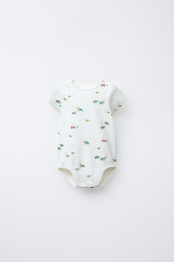 ZARA КОМПЛЕКТ ИЗ КАРДИГАНА И БОДИ С АЖУРНЫМ УЗОРОМ И ПРИНТОМ «МОРЕ», ЖЕЛТОВАТО-БЕЛЫЙ