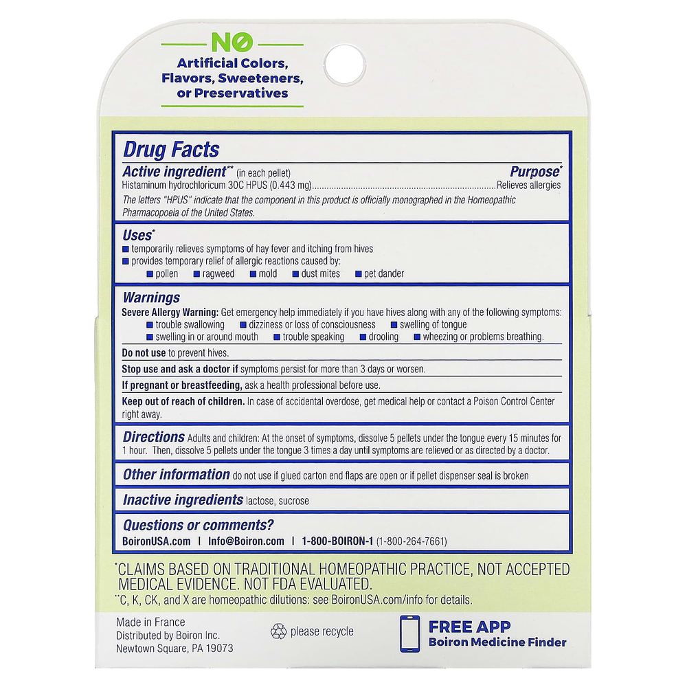 Boiron, Гистамин гидрохлорикум 30C, 3 пробирки, 80 гранул Meltaway в каждой