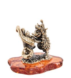 Народные промыслы AM-2249 Фигурка «Ежик с грибами» (латунь, янтарь)