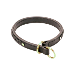 Ошейник-удавка чёрная двухслойная кожаная с латунной фурнитурой "RATTLESNAKE"  Fordogtrainers