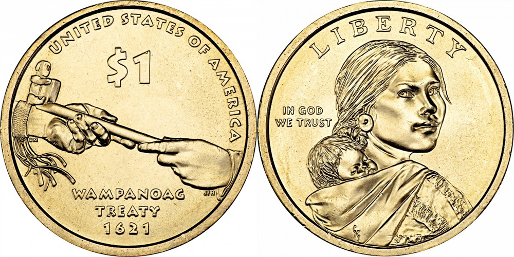США 1 доллар 2011 D Сакагавея - Договор с Вампаноагами XF