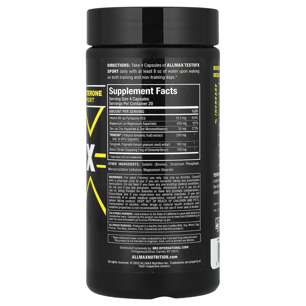 ALLMAX, TestoFX Sport, формула для поддержки тестостерона, 80 капсул