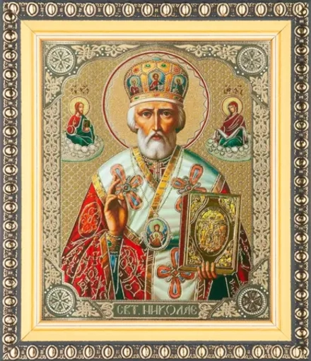 Икона "Николай Чудотворец" в митре, вид 3, 10х12 в раме 13х15