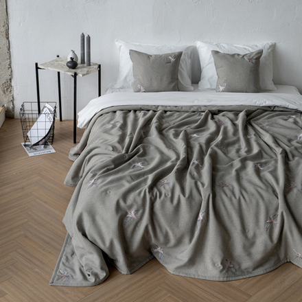 Покрывало с вышивкой МЭРРИ (арт. BL02-319-03) - бежево-серое