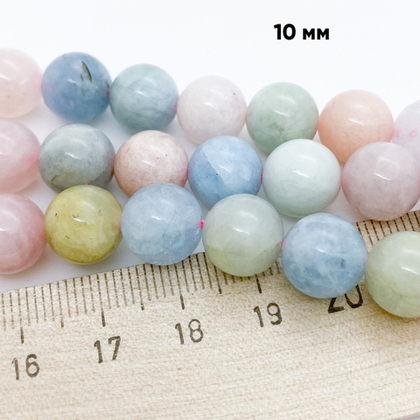 Берилл бусины, диаметр 10,2-10,4 мм, цена за 9 шт (1/4 нити)