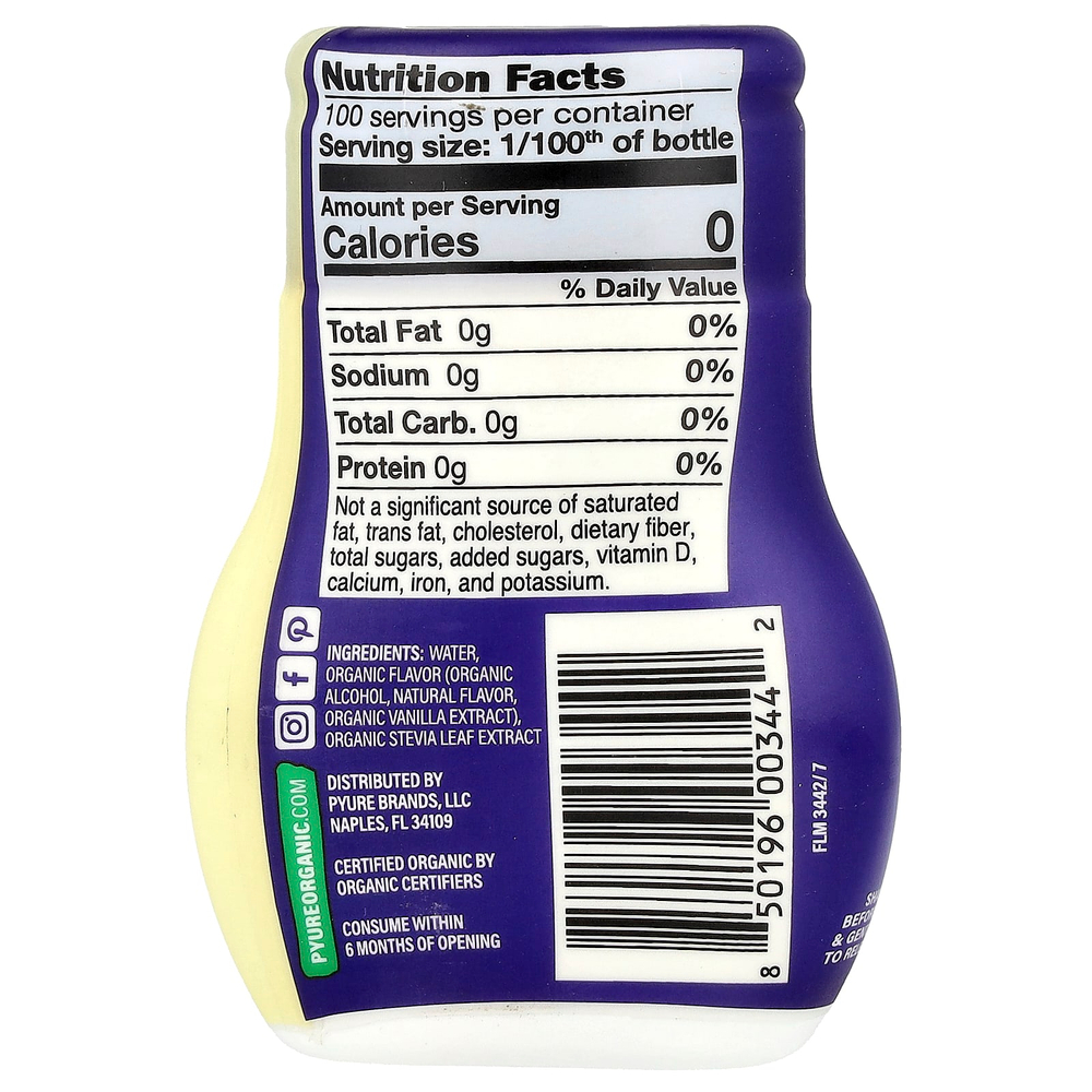 Pyure, органический жидкий подсластитель стевия, ванильный сахарозаменитель, подходит для кетодиеты, 53 мл (1,8 жидк. унции)