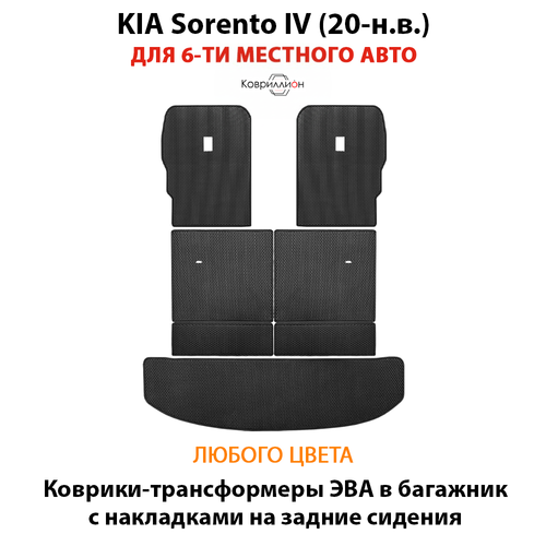 Коврики-трансформеры ЭВА в багажник с накладками на задние сидения для KIA Sorento IV (20-н.в.) для 6-ти местного авто
