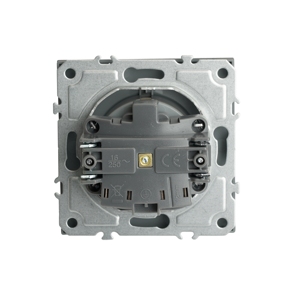 Розетка 1-местная с защитной шторкой с/з (механизм), STEKKER, 250В, 16А, серия Эмили, RST16-5110-10, платиново-серый, soft touch 49958