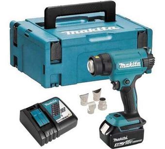 Аккумуляторный тепловой пистолет-фен Makita LXT 18В, 550 град, 2 скорости,6 режимов, кейс MakPac ,насадки 5.0Ач х1,з/у DHG181RT1J