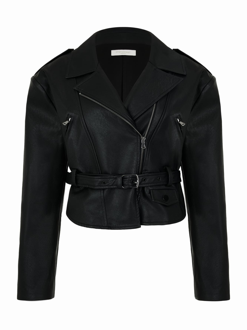 Куртка укороченная из экокожи, черный