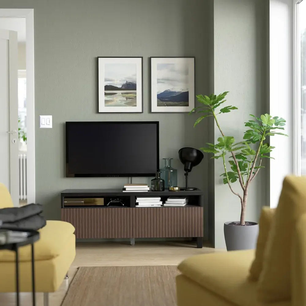 Тумба под ТВ с ящиками - IKEA BESTÅ/BESTA/БЕСТО ИКЕА, 42х48х120 см, черный/коричневый