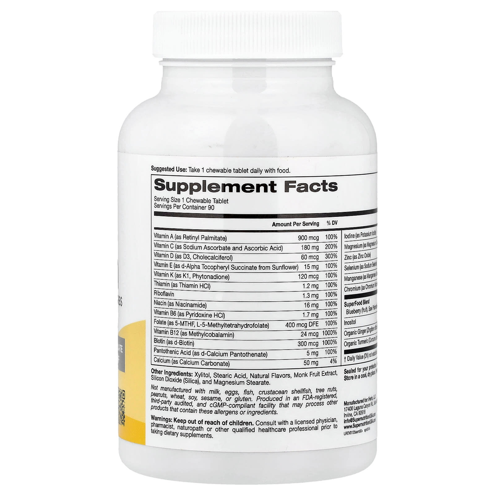 Super Nutrition, SimplyOne®, жевательные мультивитамины и поддерживающие травы для мужчин старше 50 лет, вкус ягод, 90 жевательных таблеток