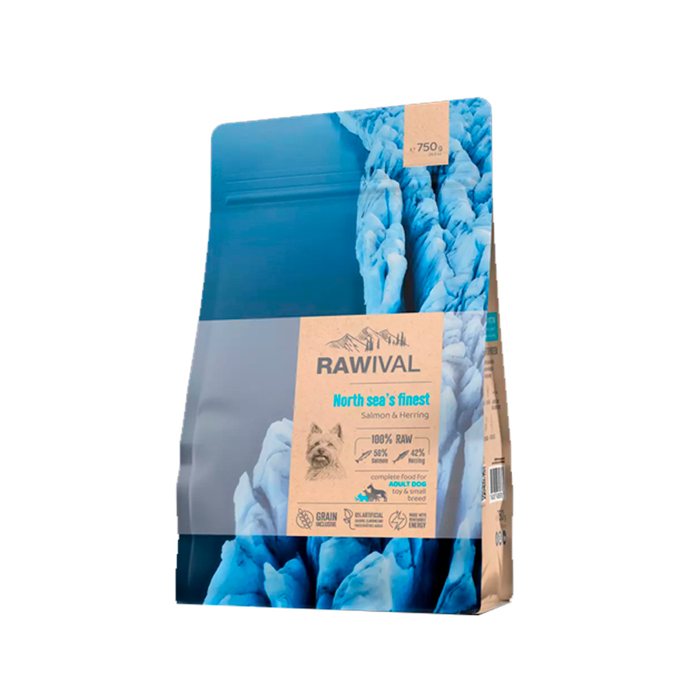 Сухой корм для взрослых собак карликовых и маленьких пород Лосось и Сельд RAWIVAL North Sea’s Finest 750 г
