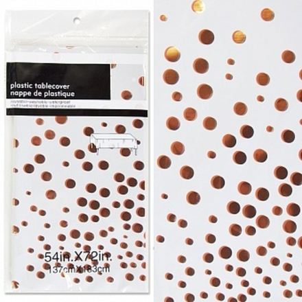 Скатерть одноразовая Конфетти Белый/Розовое золото Металлик 137*183 см.