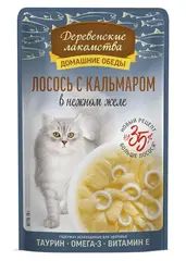 Деревенские лакомства пауч для кошек Лосось с кальмаром в нежном желе 70 г