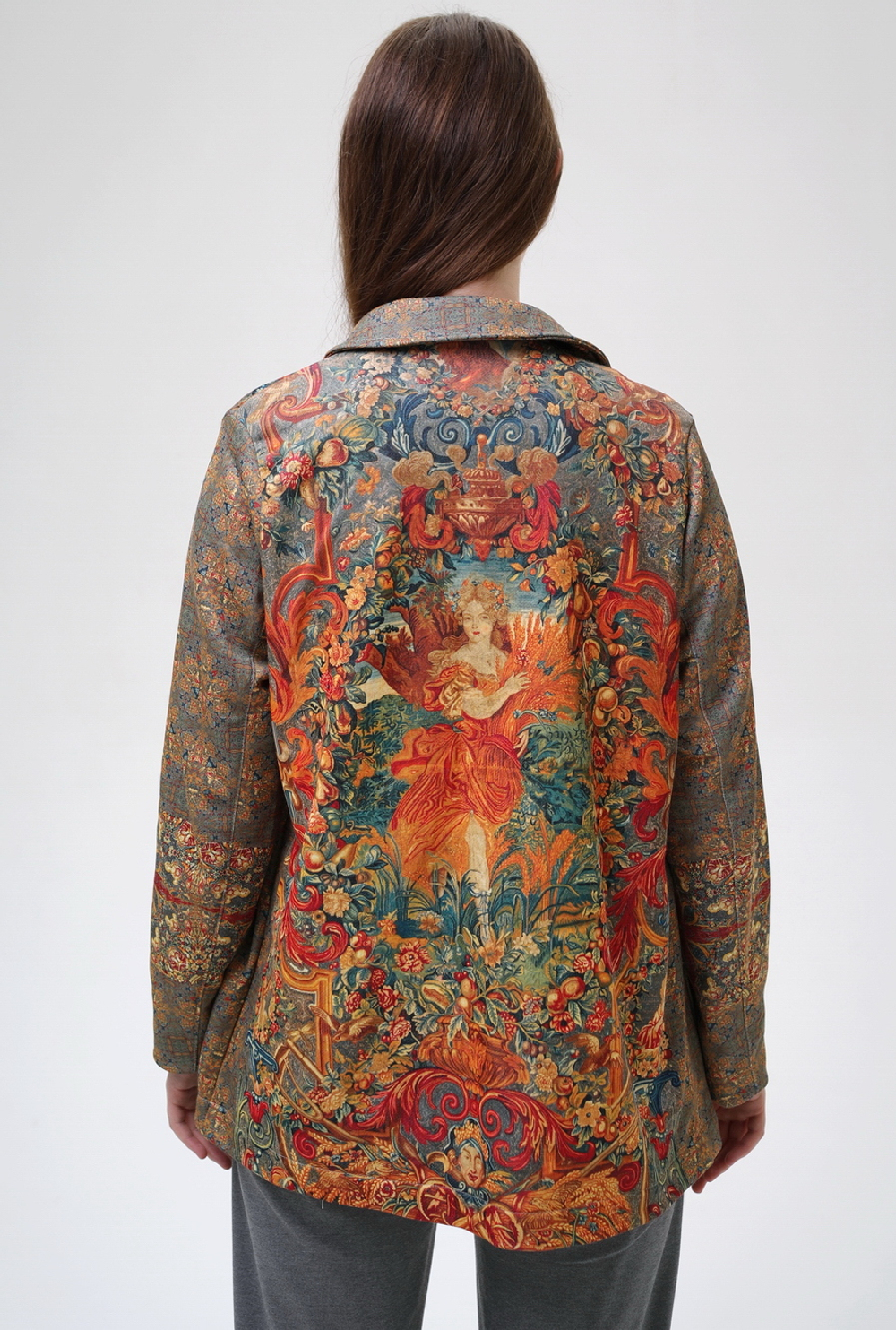 Трикотажный жакет "Четыре стихии", по мотивам фламандского гобелена 17 века "Времена года, четыре стихии"