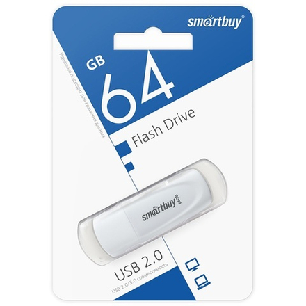 USB Флешка 64GB Smartbuy Scout, USB 2.0, белая