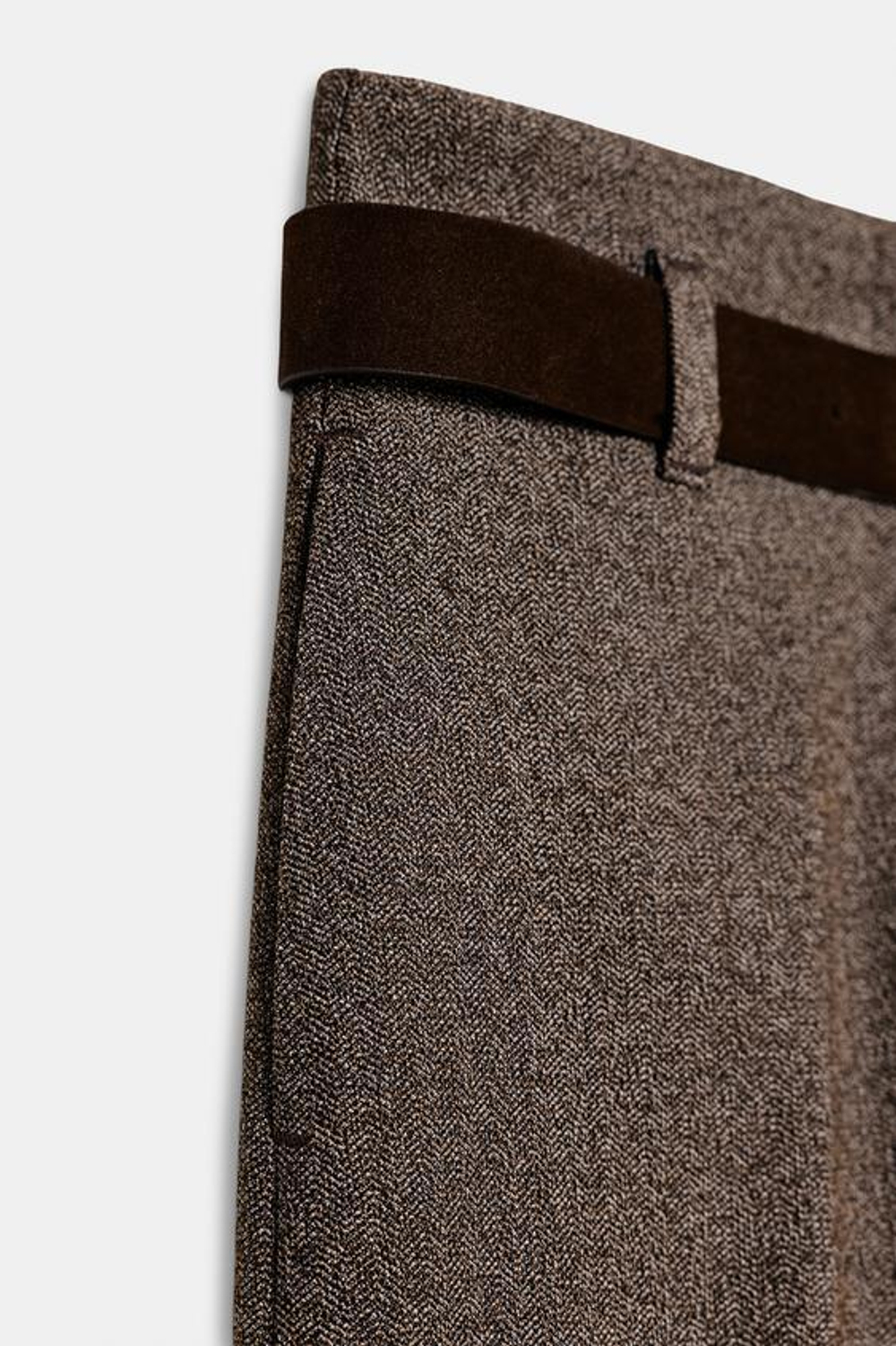 ZARA БРЮКИ В ЕЛОЧКУ С РЕМНЕМ, КОРИЧНЕВЫЙ