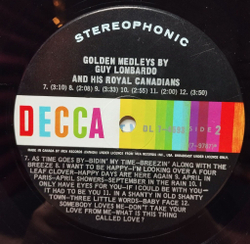 Винтажная виниловая пластинка LP Guy Lombardo And His Royal Canadians Golden Medleys (USA 1966)