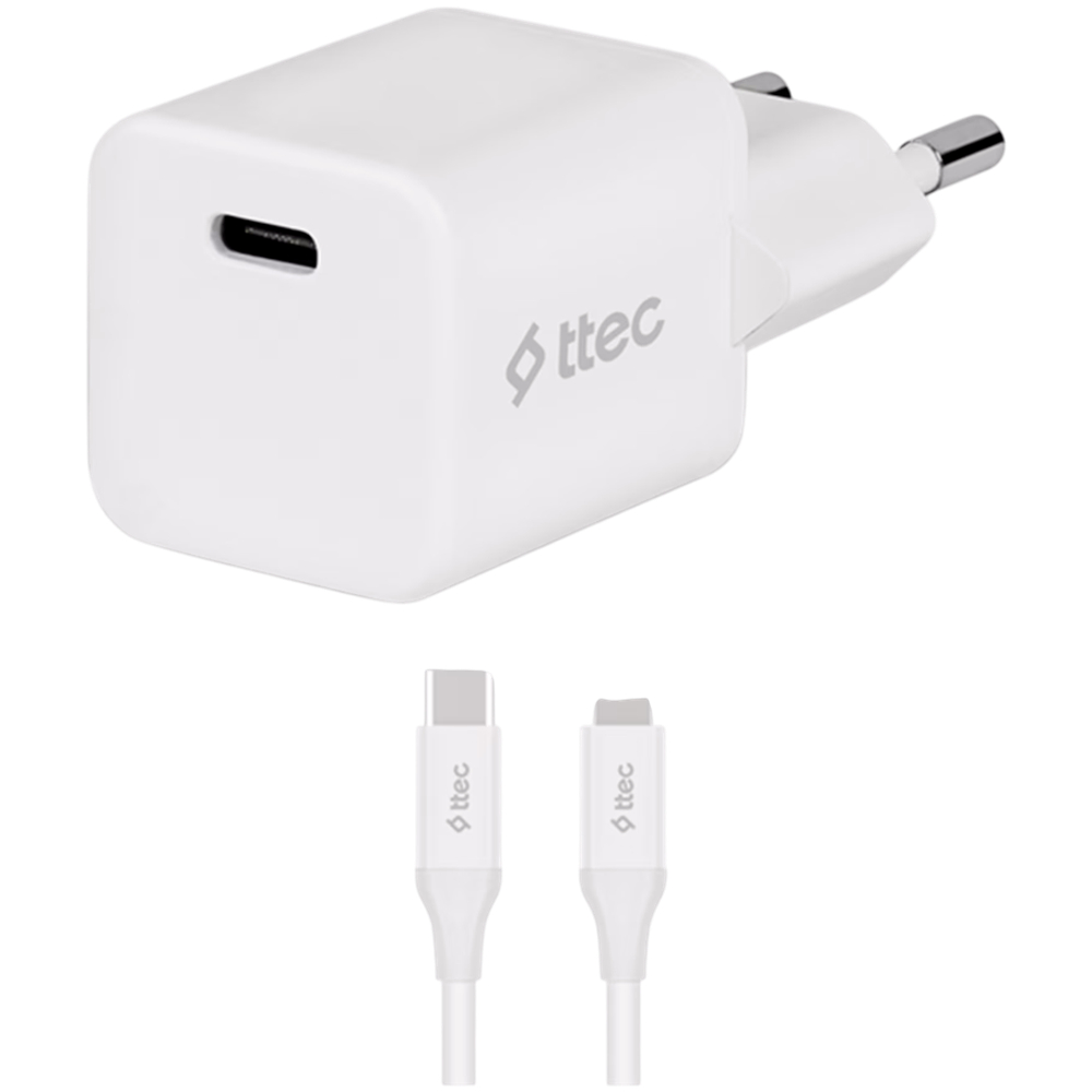 ttec SmartCharger GAN 20W PD Travel Fast Charger + USB-C - Lightning Cable  150cm, White