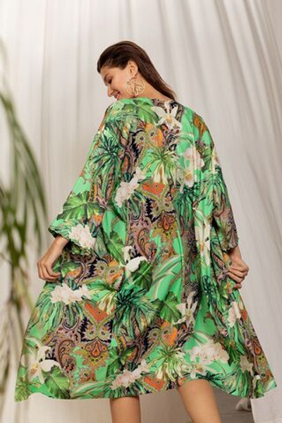 Халат из поливискозной ткани с тропическим принтом (Размер: XL-XXL) (Цвет: зеленый)