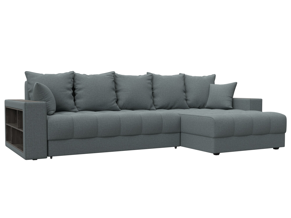 Диван угловой с декором и полкой Лига-050 НПБ, Амур 07 серый, Рогожка, 128588