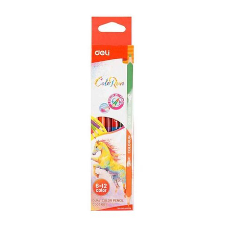 Карандаши цвет. двусторонние  6шт/12цв Deli  ColoRun