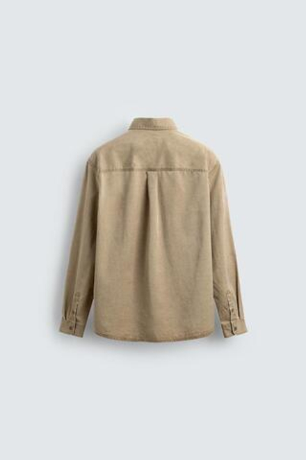 ZARA РУБАШКА ИЗ ТВИЛА, РЫЖЕВАТО-КОРИЧНЕВЫЙ