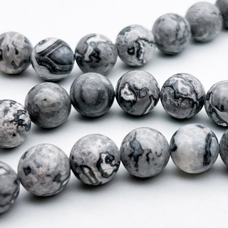 Доломит бусины ("Серая яшма"), диаметр 10,4-10,6 мм, цена за 18 шт (1/2 нити)