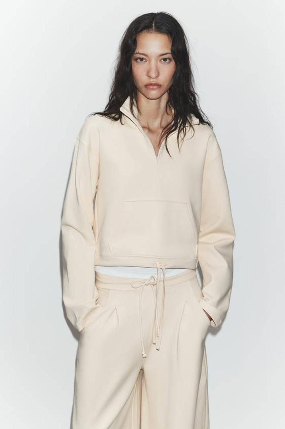 ZARA БРЮКИ BALLOON ИЗ ТРИКОТАЖА ИНТЕРЛОК, ЦВЕТ СЛИВОЧНОГО МАСЛА