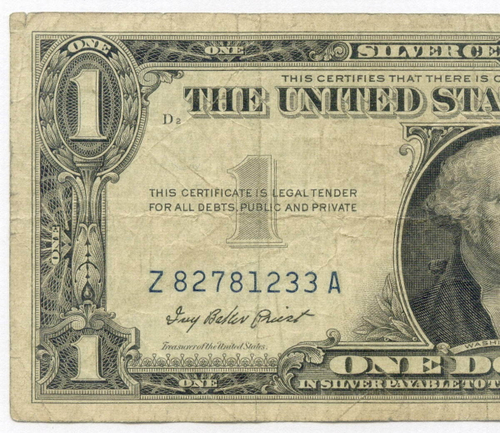 Банкнота США 1 доллар (серебряный сертификат) 1957 Z 82781233 A. F