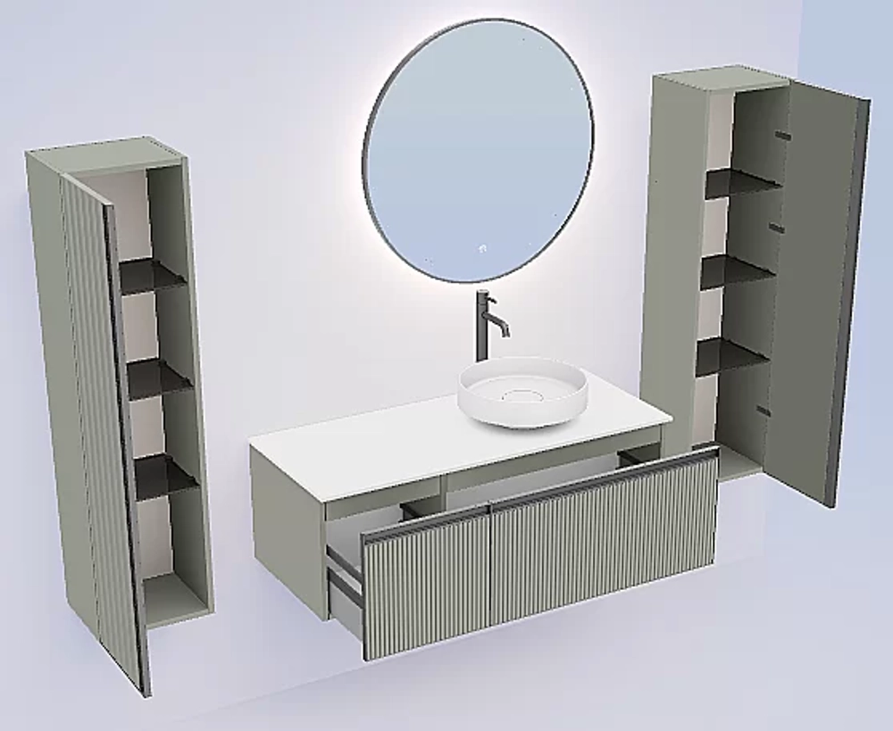 Тумба с раковиной и столешницей Armadi Art QUATRO 2 120 FUGA LUNA/профиль ANTHRACITE