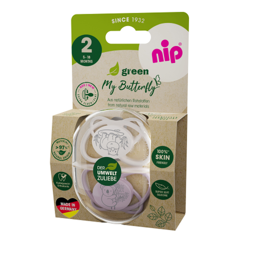 NIP Соска пустышка, силикон, коала/носорог, размер 2 "Butterfly" (5-18 мес)