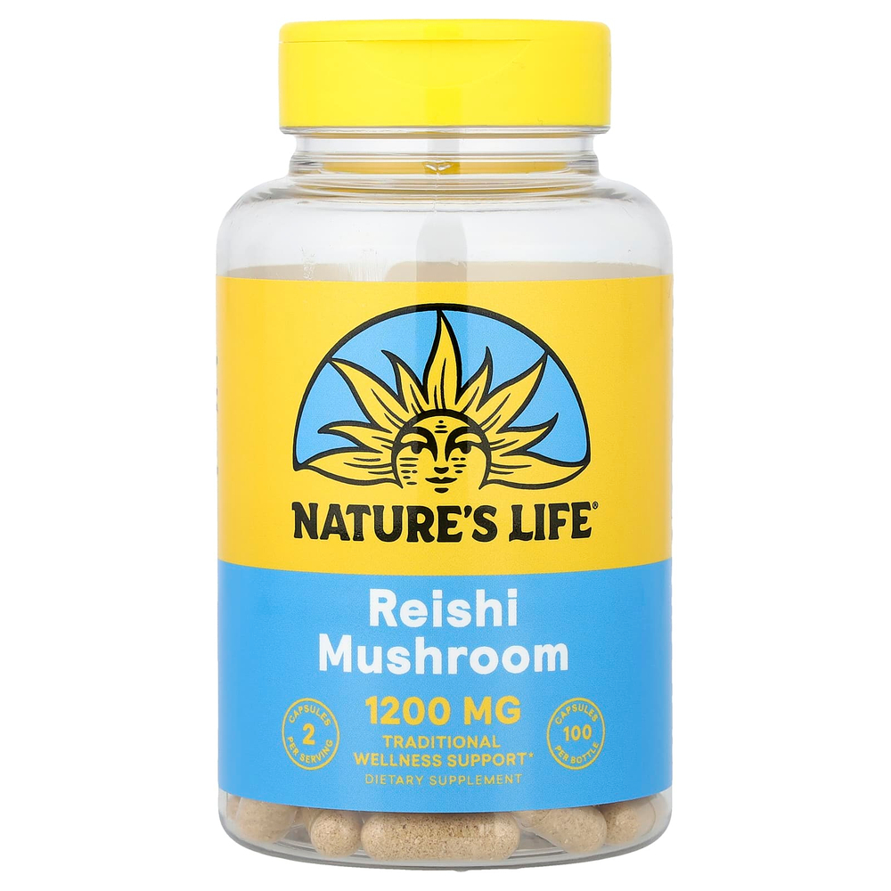 Nature's Life, Гриб рейши, 100 вегетарианских капсул (600 мг на капсулу)
