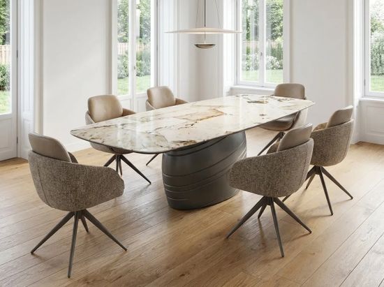 Стол ОАЗИС (OASIS) 200 БЕЖЕВЫЙ МРАМОР TL-331, испанская керамика / Бронзовый графит каркас