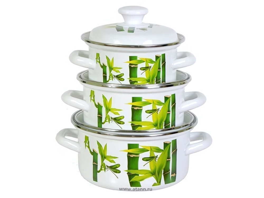 Набор кастрюль "Бамбук-1" (1л, 1,5л 2,3л) белый