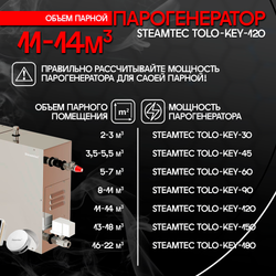 Парогенератор для хамама и турецкой бани Steamtec TOLO-120-KEY, 12 кВт (стандартный модуль управления)