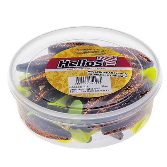 Виброхвост несъедоб. Guru 4,0&#39;/10,16 см Black Sparkles LT 30шт. (HS-30-033-N-30) Helios