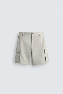 ZARA ШОРТЫ КАРГО RELAXED FIT, ЖЕМЧУЖНО-СЕРЫЙ