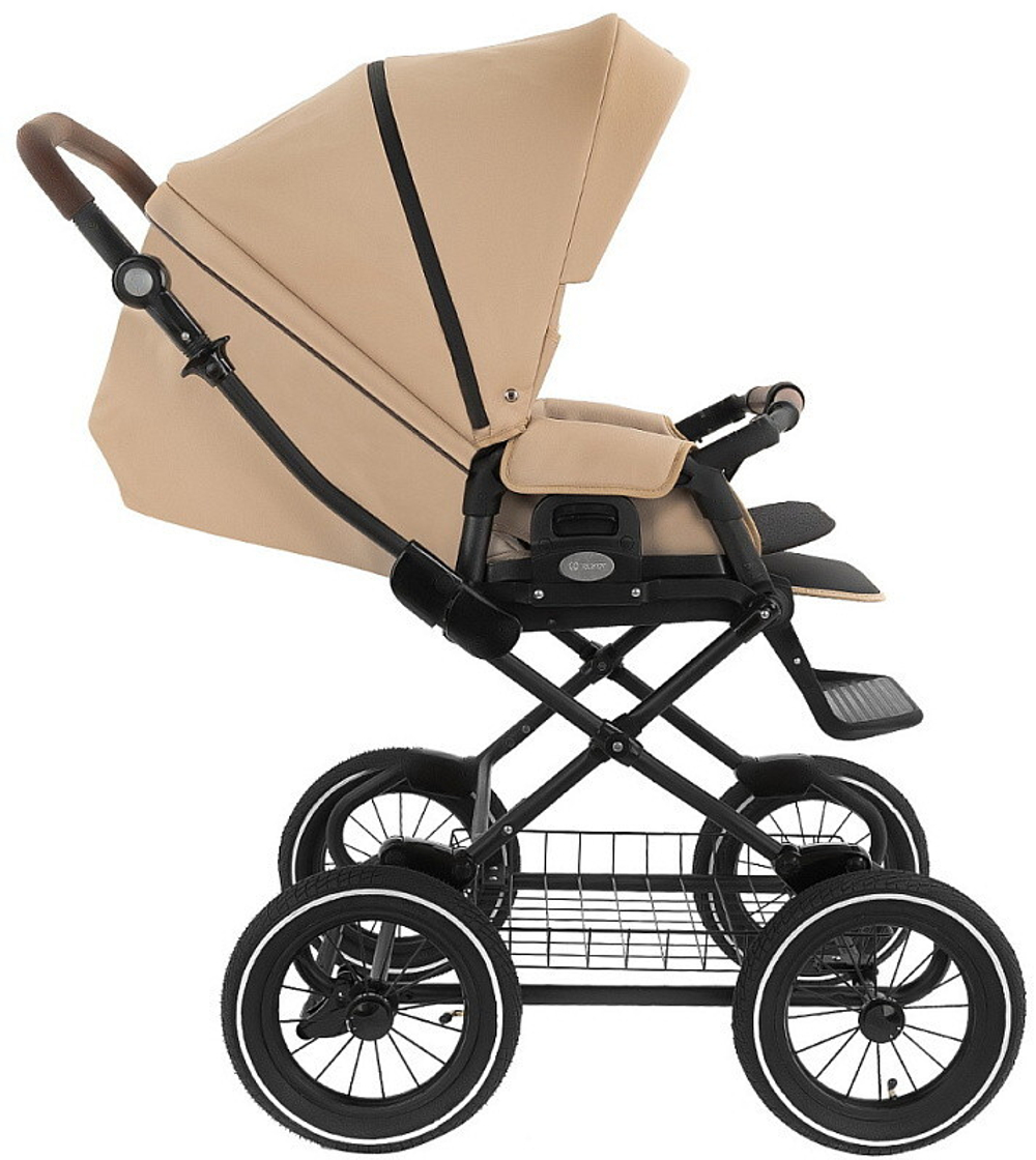 Детская коляска Roan Bass Next Classic Кожа d12 3 в 1 с автокреслом Elo Lux EduSky Black RCL302/1 Caramel