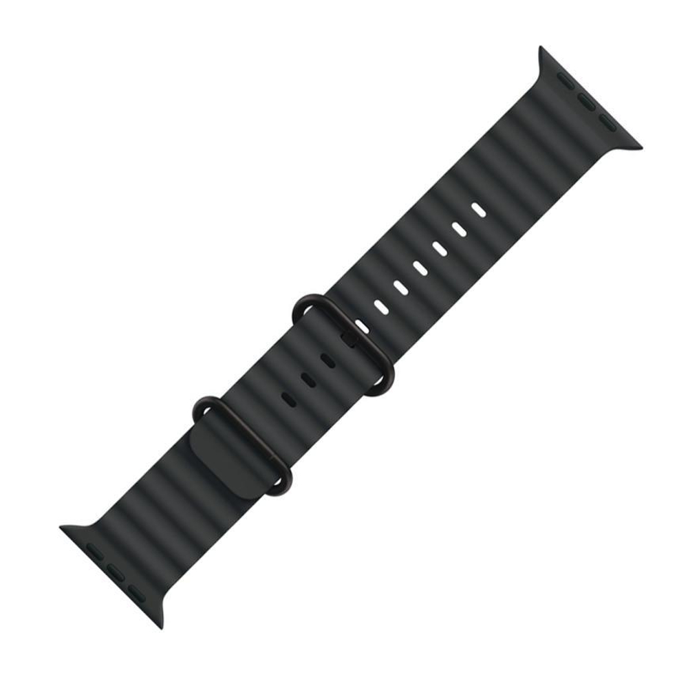 Ремешок Apple Ocean Band, чёрный с чёрной пряжкой, для Apple Watch 44, 45, 46 мм, Ultra и Ultra 2 (дизайн 2024)