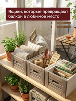 Корзина для хранения  "Венеция", из сосны набор 3 шт, белый воск/ фронт-серый бейц лак