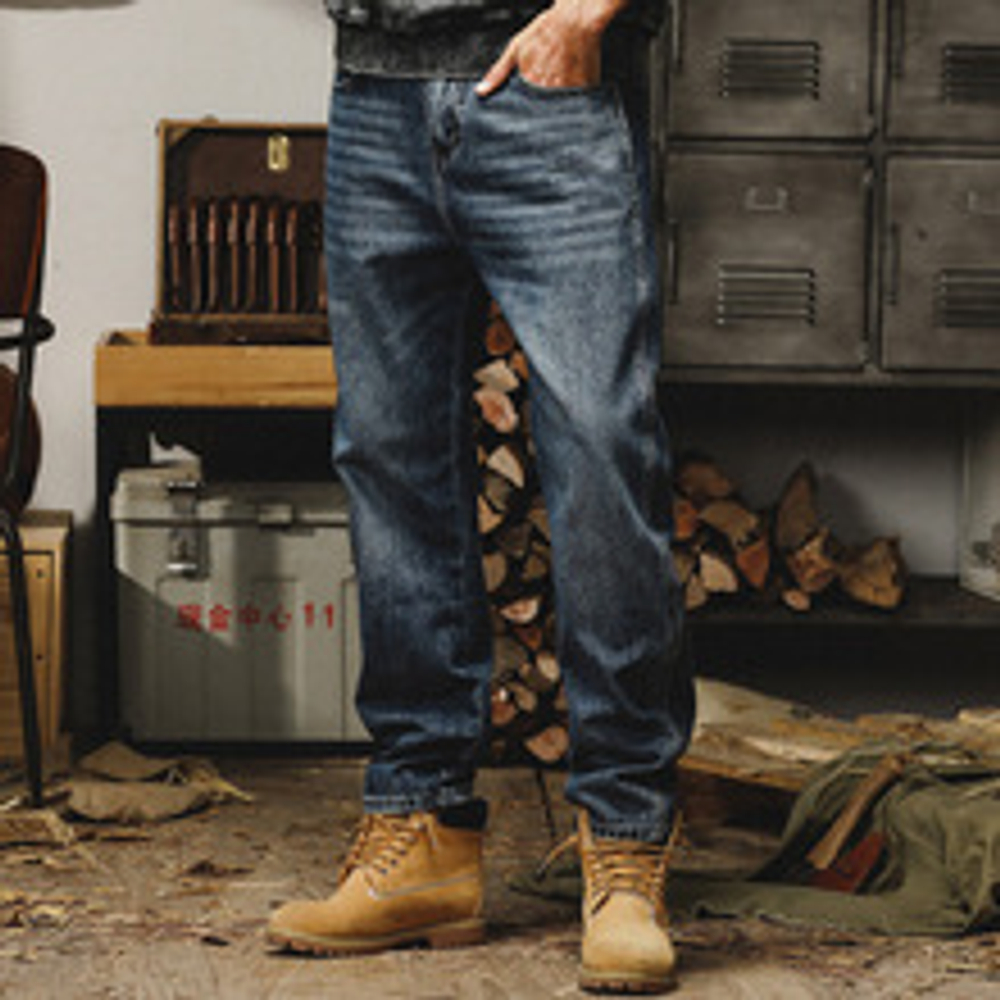 Мужские джинсы с изысканной вышивкой "колосья" на задних карманах