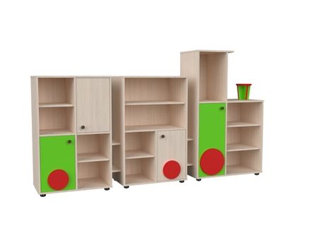 Стеллаж игровой Паровоз С-19 (ЛДСП Ольха, фасады цветные)