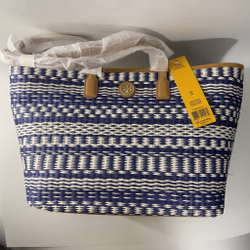 Плетенная сумка шоппер Tory Burch Small Stripe Straw Tote