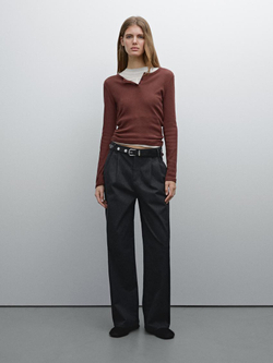 Massimo Dutti Футболка из смесового хлопка, бургундский